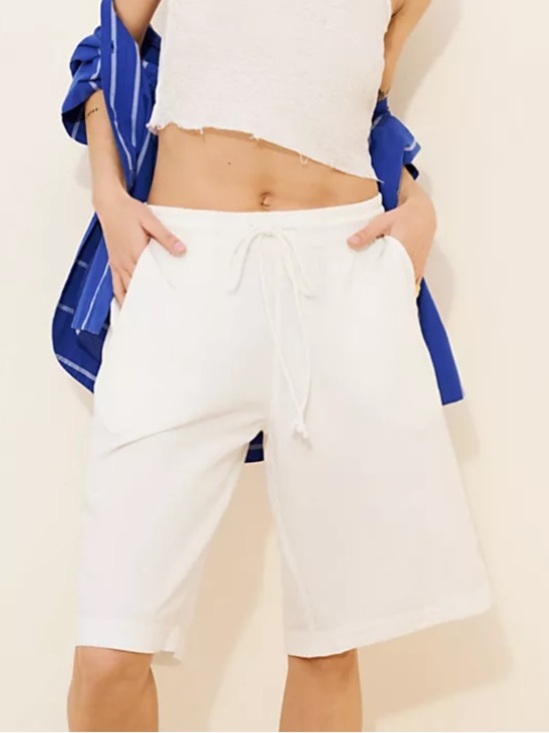 Free People Pants - Free People Women M White Beach Casual Saylor Poplin Pull-On Bermuda Shorts NWOT